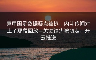 意甲国足数据疑点被扒，内斗传闻对上了那段回放—关键镜头被切走，开云推送