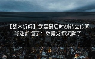 【战术拆解】武磊最后时刻转会传闻，球迷都懂了：数据党都沉默了