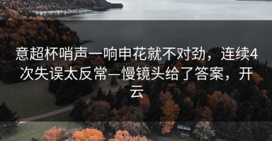意超杯哨声一响申花就不对劲，连续4次失误太反常—慢镜头给了答案，开云
