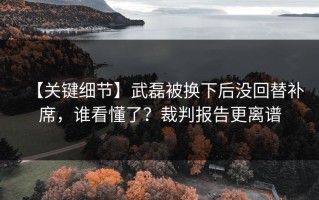 【关键细节】武磊被换下后没回替补席，谁看懂了？裁判报告更离谱